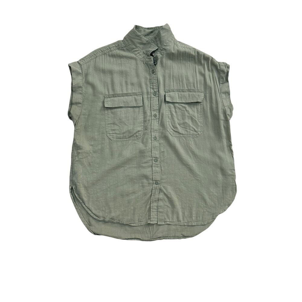 GAP Women's Utility Cargo Sleeveless Button Down Shirt Olive Green Size M